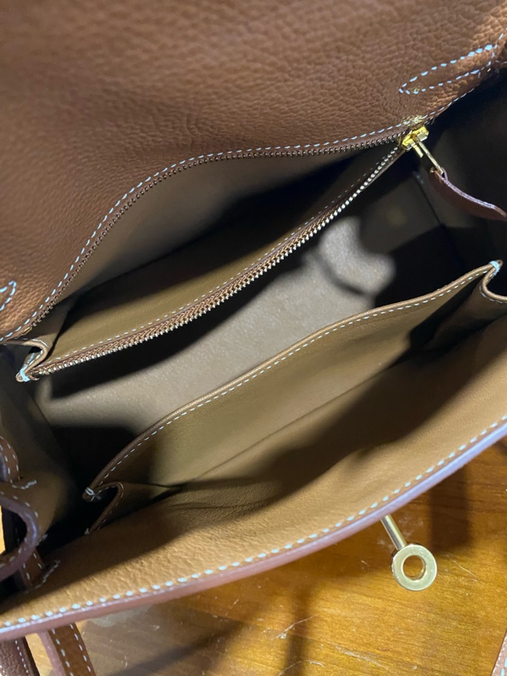 Classic Tan Leather Top-Handle Bag with Gold Hardware - Picture 10 of 15